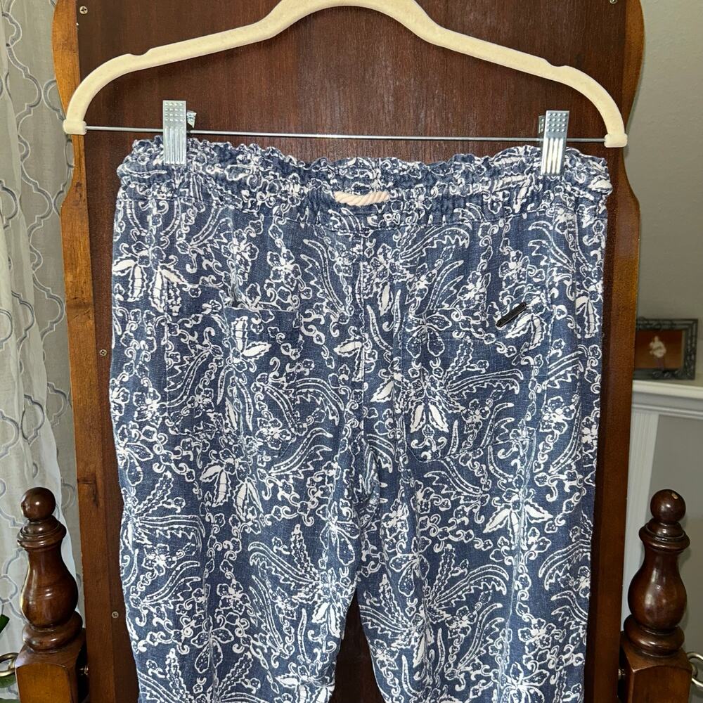 Roxy Women's Large Linen Blend Pants Blue beach flair Elastic Waist Boho - Picture 5 of 10
